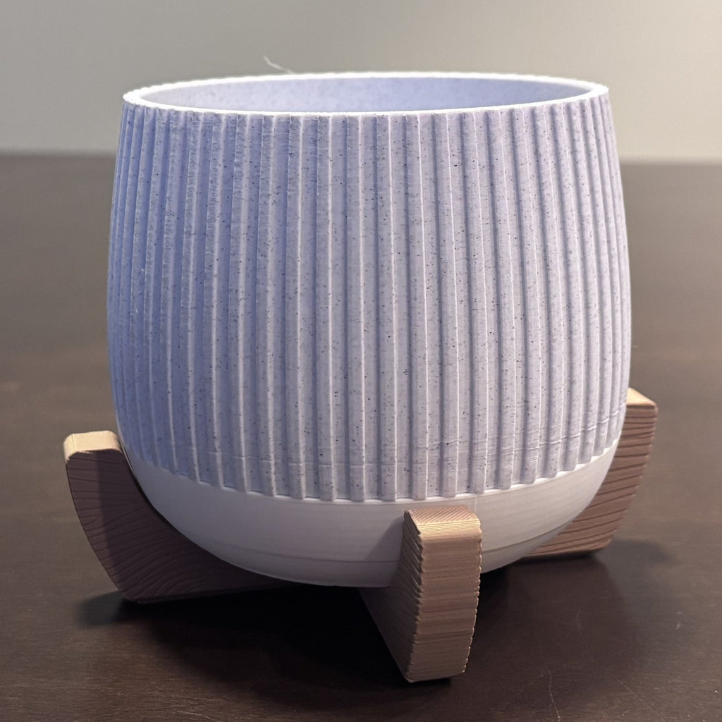 Vaso Japandi a Coste con Supporto Effetto Legno – Stampa 3D